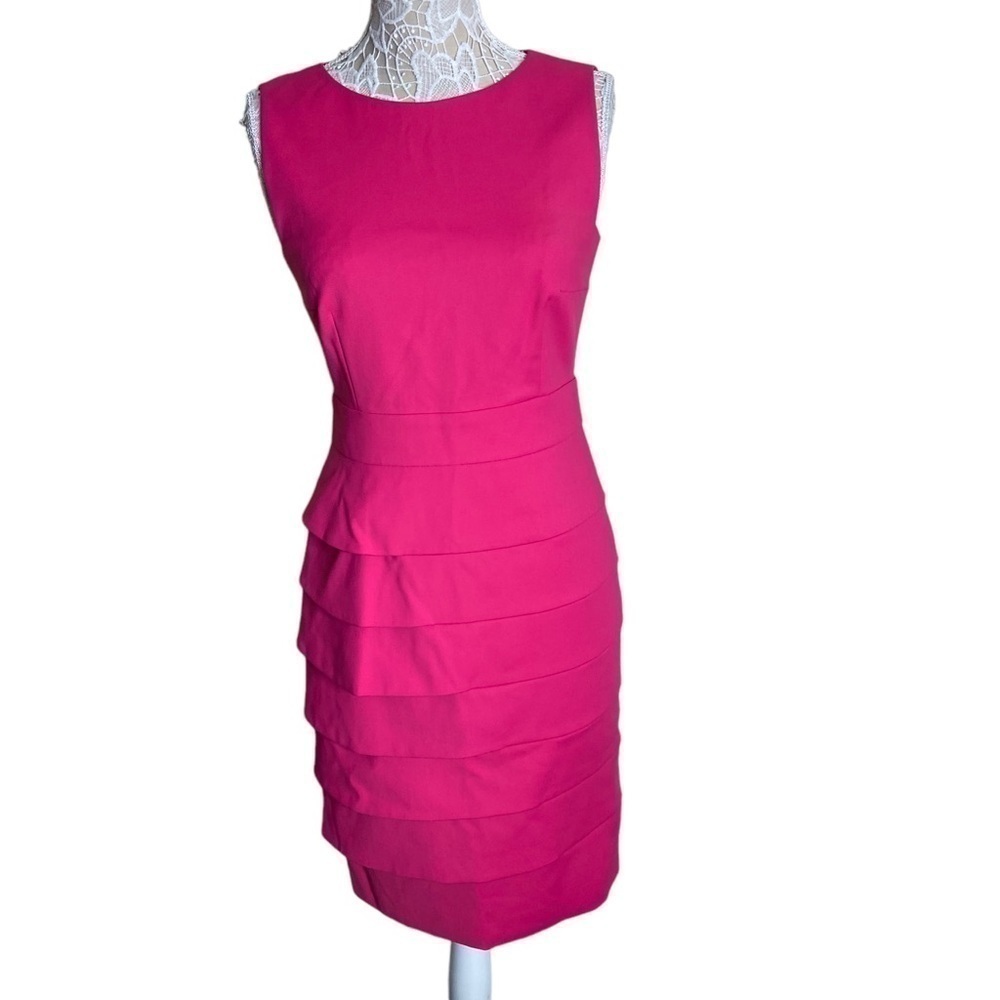 PAULE KA Bright Pink Pleated Sheath Dress womens size FR 38 US 8 (Medium) NWT